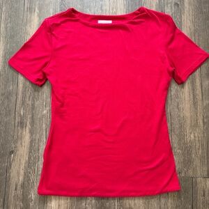AMARE Faye Short Sleeves Bamboo Top Cherry Red Soft Casual Double Lined StretchM